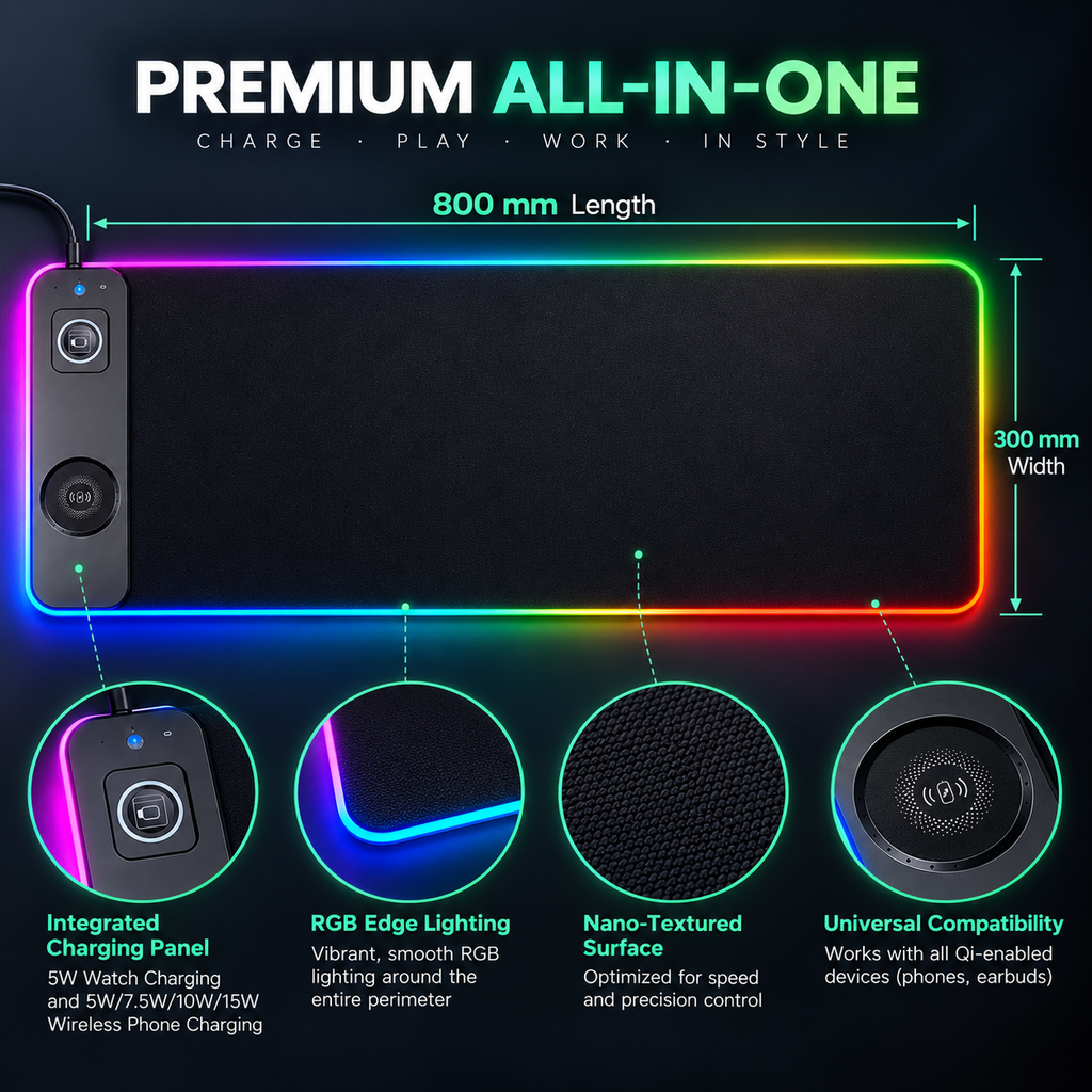 3-in-1 RGB Wireless Charging Desk Mat