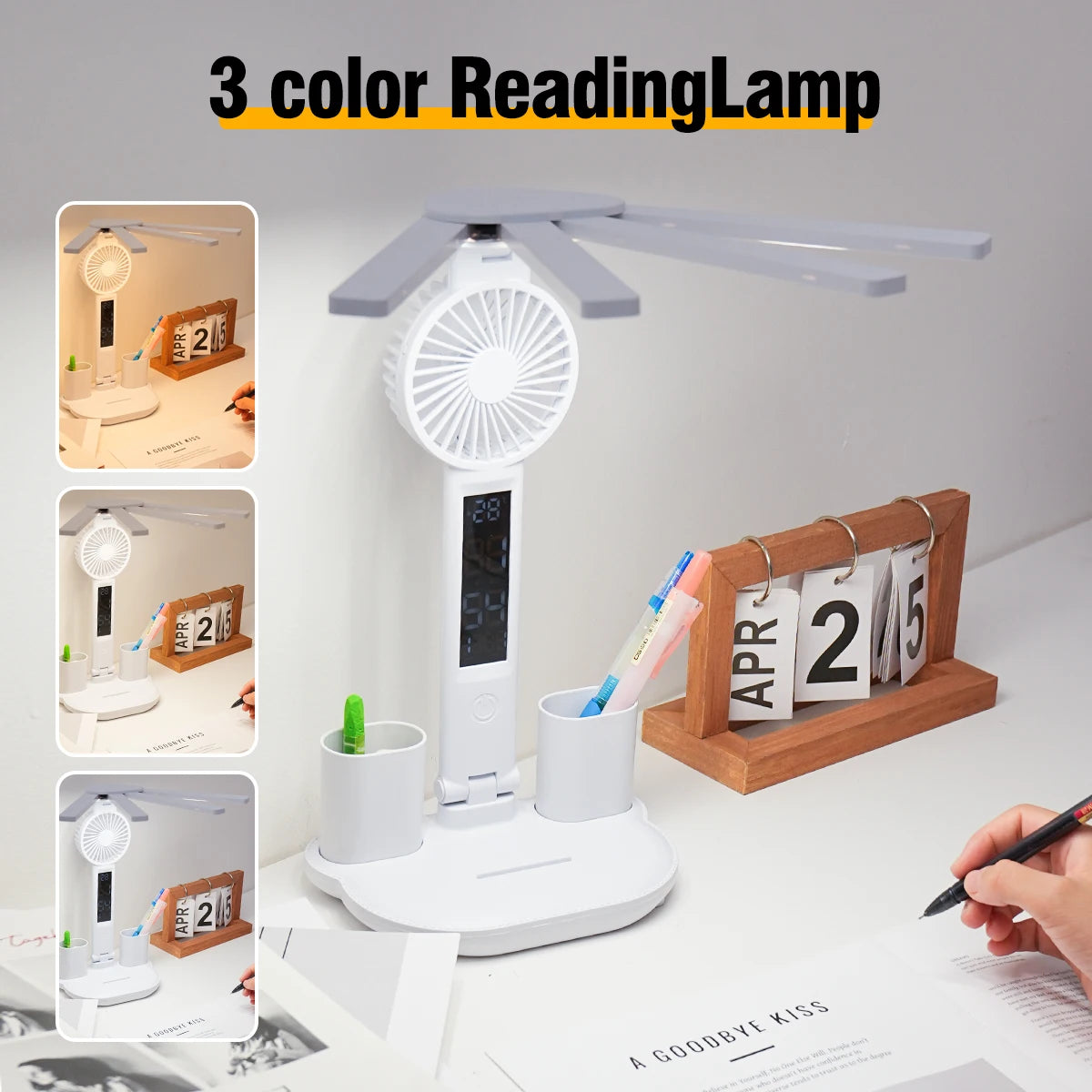 3-in-1 Desk Lamp with Fan, Temp & Time