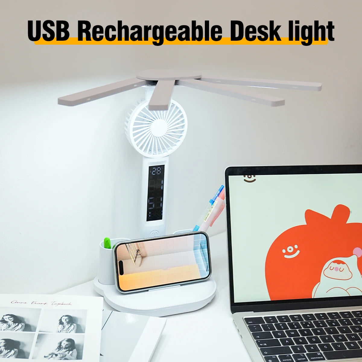 3-in-1 Desk Lamp with Fan, Temp & Time