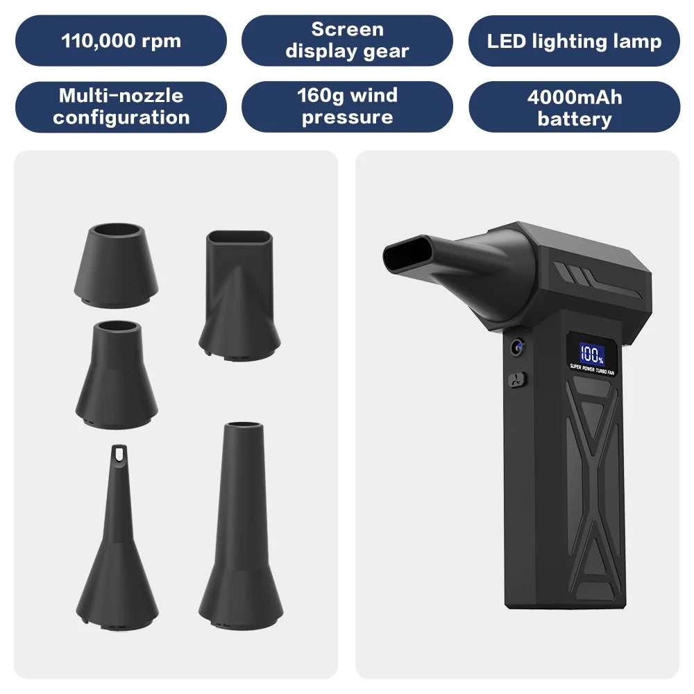 Cordless Turbo Air Blower with LED Light, 4-Speed Control