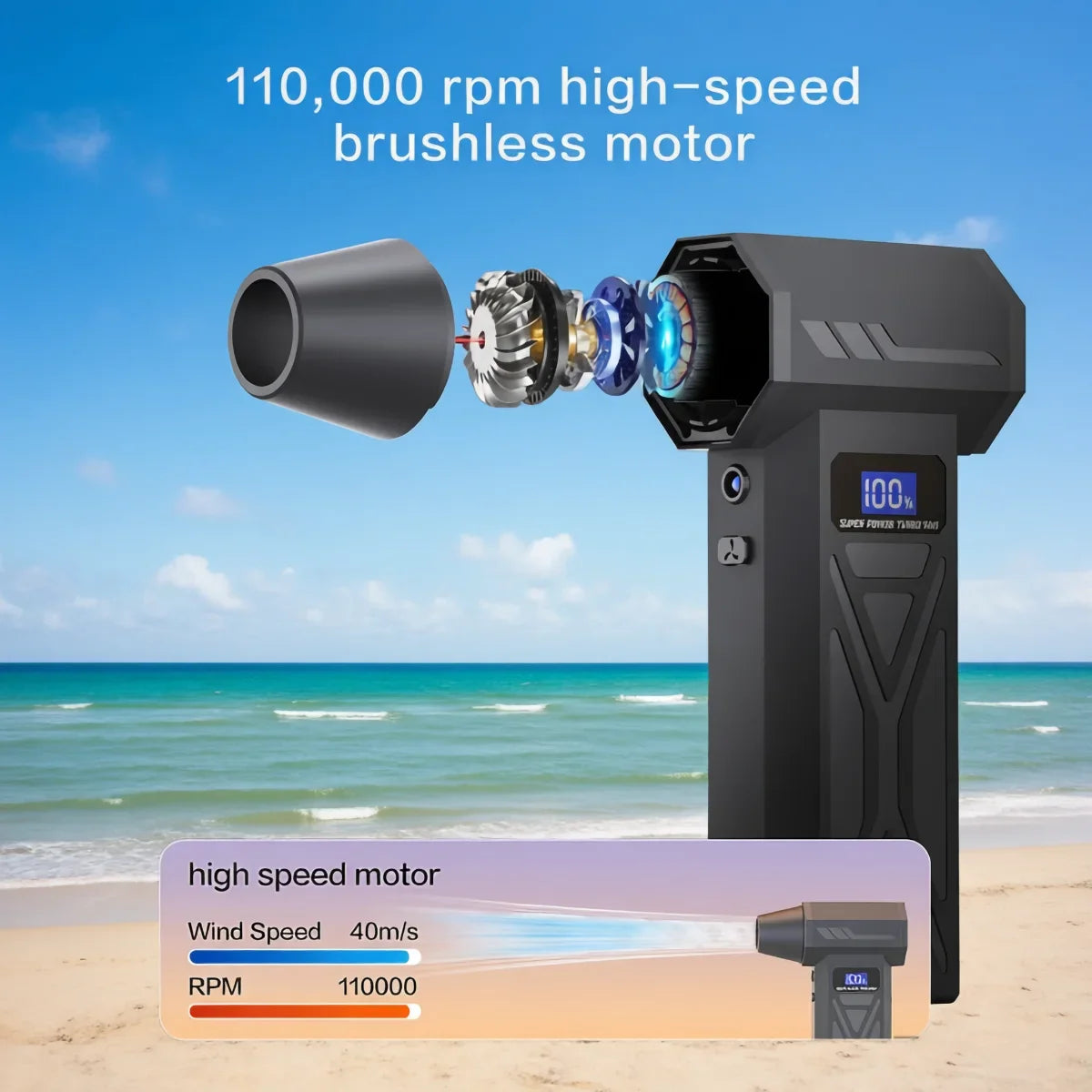 Cordless Turbo Air Blower with LED Light, 4-Speed Control