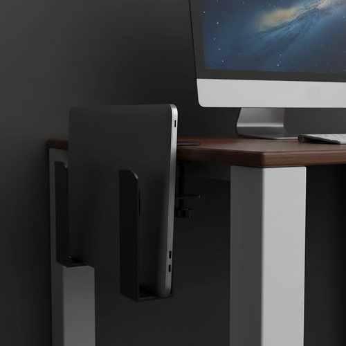 Clamp-On Desk Side Storage - Correct In-Use Dark Office