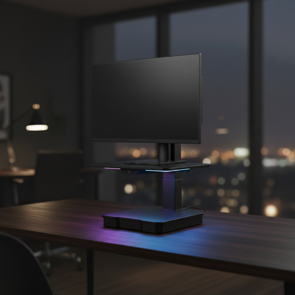 Electric Adjustable Monitor Riser — Dark RGB Office