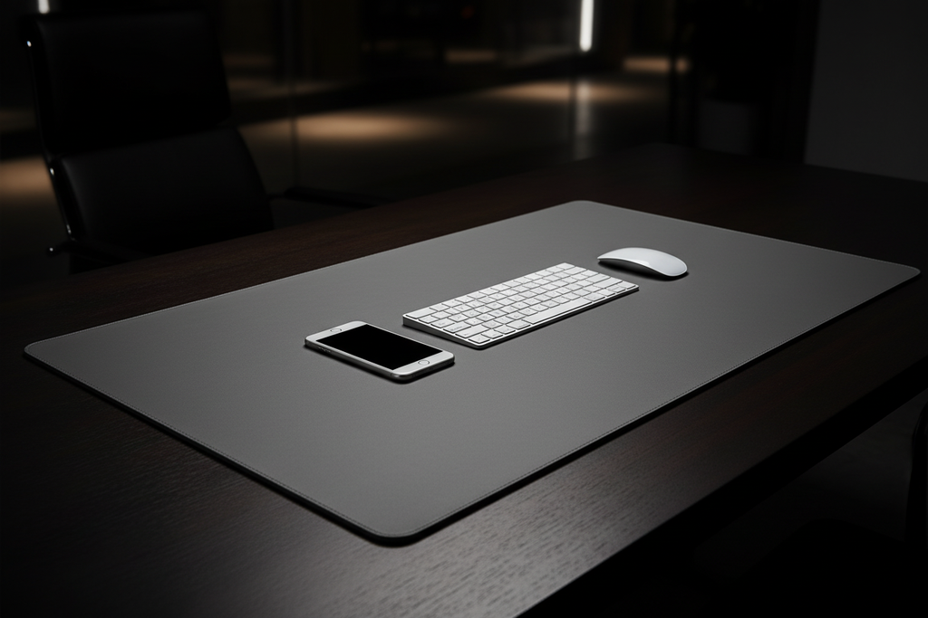 Grey PU Leather Desk Mat - Dark Professional Office